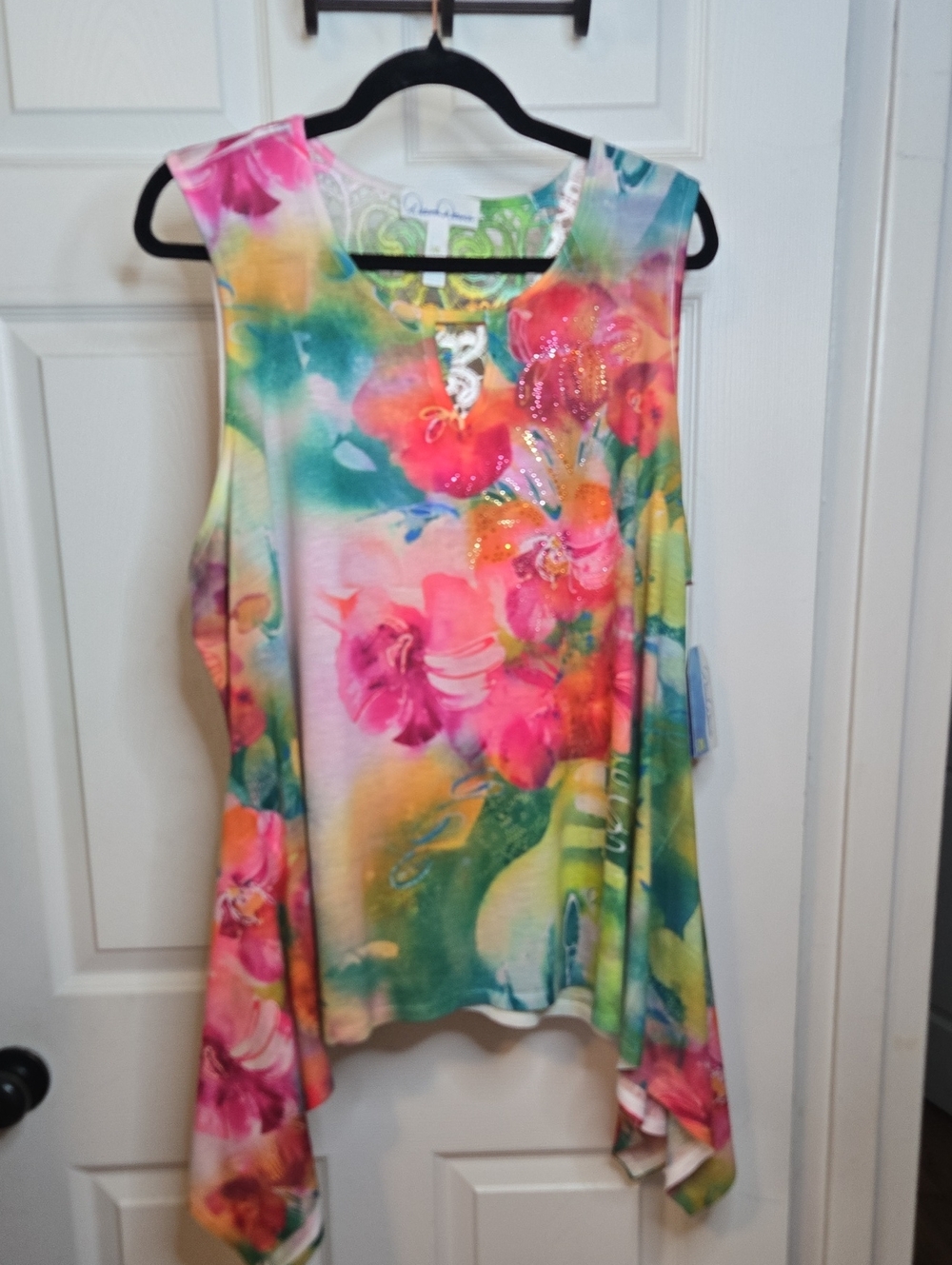 Floral Watercolor Sleeveless Swing Top - Pink Multi